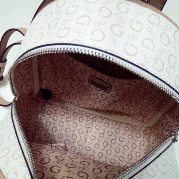 Guess Monogram Logo Mini Backpack Tan And Cream - Picture 7 of 17